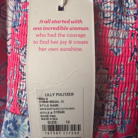 New Lilly Pulitzer Nastia Short Sleeve Cotton Dress Pink Floral Tiered Zip Sz 12 - Picture 12 of 14